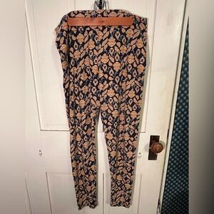 LuLaRoe Women's Navy and Gold Patterned Pants